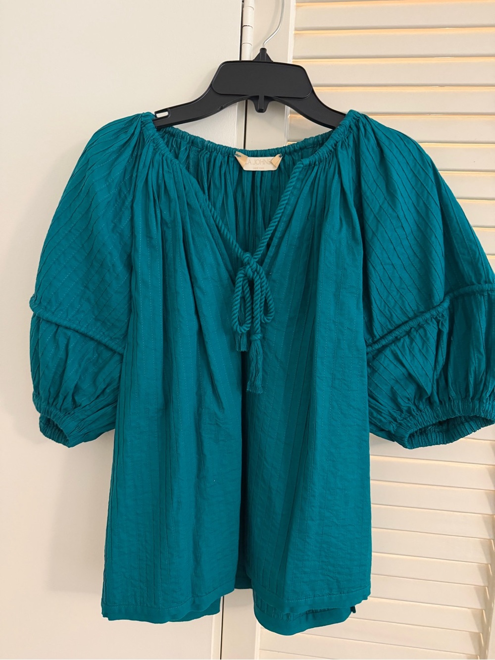 Ulla Johnson Teal Tie-Neck Peasant Blouse